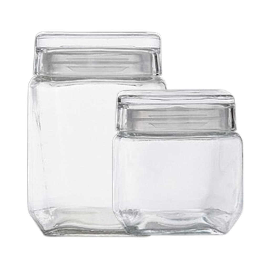 Kit 2 Peças Pote De Vidro Quadrado Tampa de Vidro Style Porta Mantimentos 1250ml + 880ml - Le Bianco