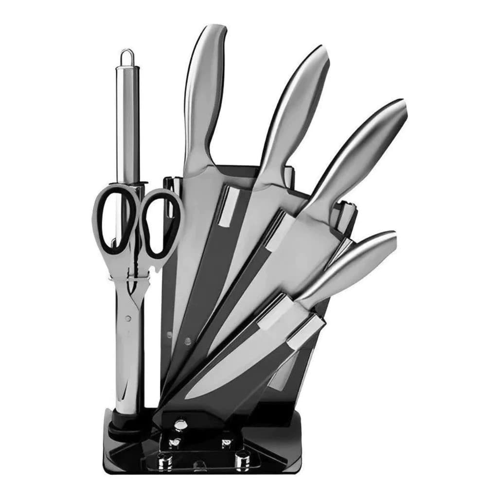 Conjunto de Facas de Cozinha Qualidade Premium em Aço Inoxidável c/6 Peças + Suporte Base Giratoria