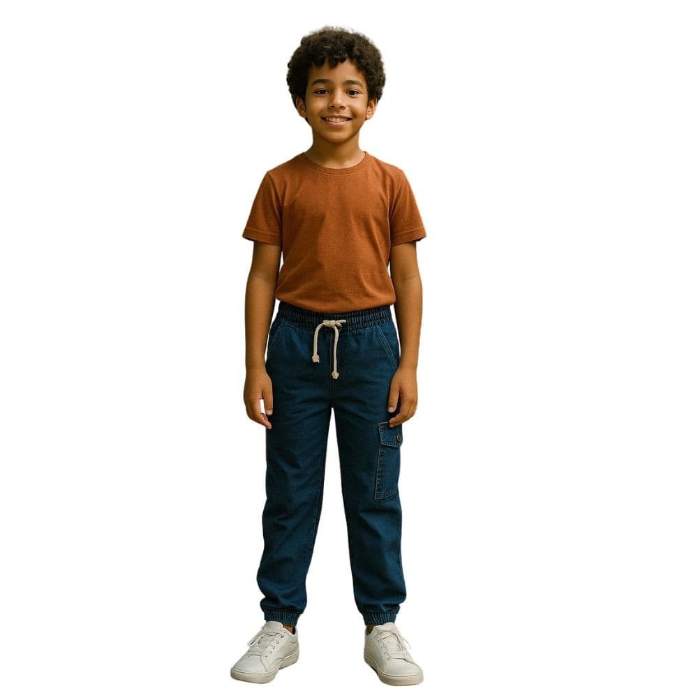 Calça Jeans Infantil Menino Jogger com Bolso Lateral Cargo Juvenil