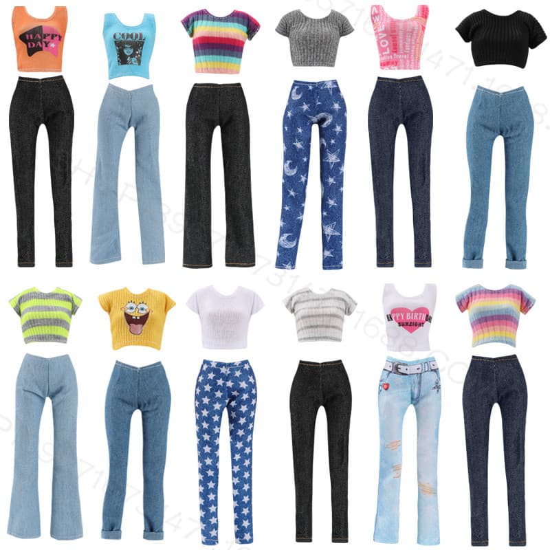 Roupas de boneca de 30 cm Calças compridas Camiseta Calças Roupas