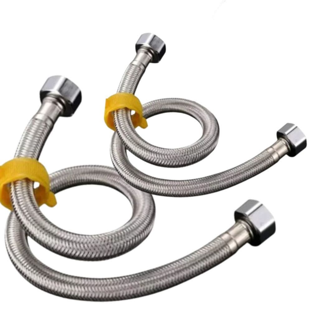 Engate Rabicho Cromado Flexível Mangueira Aço Inox 50cm 1/2 Polegada Fêmea x Fêmea Banheiro Torneira Pia