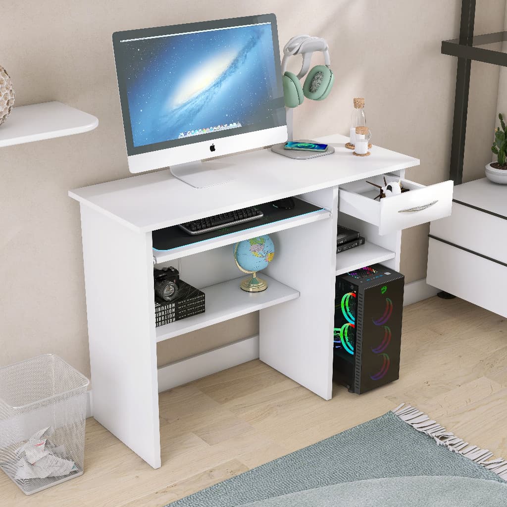 Mesa de Escritório para Computador com Gaveta e Espaço para Teclado e CPU