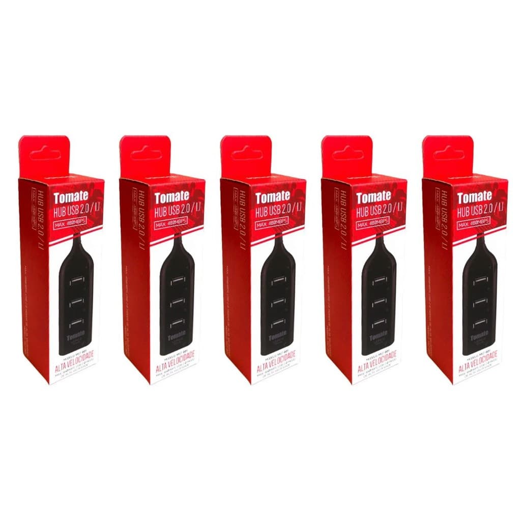 Kit 5 Régua Hub Extensão de Usb 2.0 4 Portas Alta Velocidade