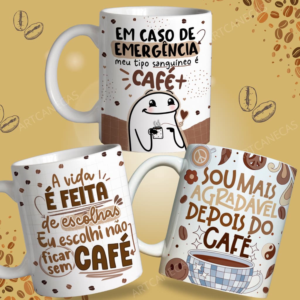 Caneca Personalizada Frases de Café - Xícara de Porcelana Engraçada e Divertida - Bento Flork Meme Palito - Cerâmica