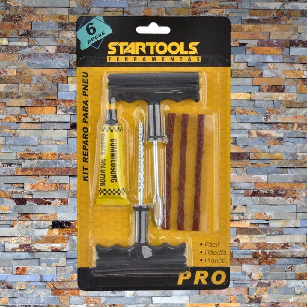 Kit Reparo de Pneu Sem Câmara Furado Carro Moto e Refil tipo macarrão