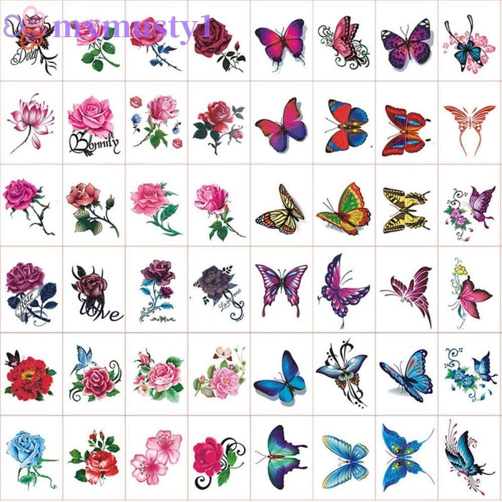 MXMUSTY 5/10/20/30/50 Peças Adesivos De Tatuagem De Borboleta , Temporários De Textura 3D Coloridos , Pequenos