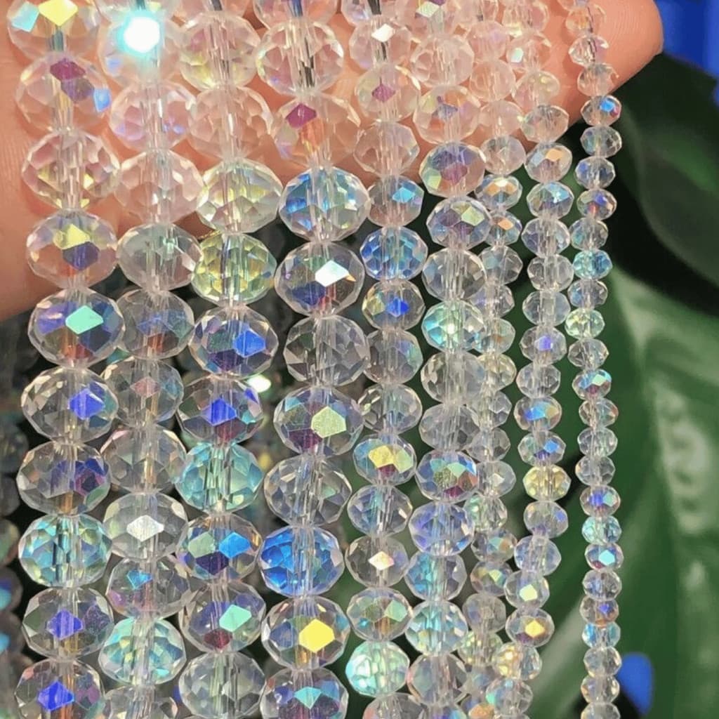 Fio de Cristal VERDADEIRO Brilho Superior Zircônia Transparente Boreal Ab Cor  Miçanga 4/6 ou 8mm