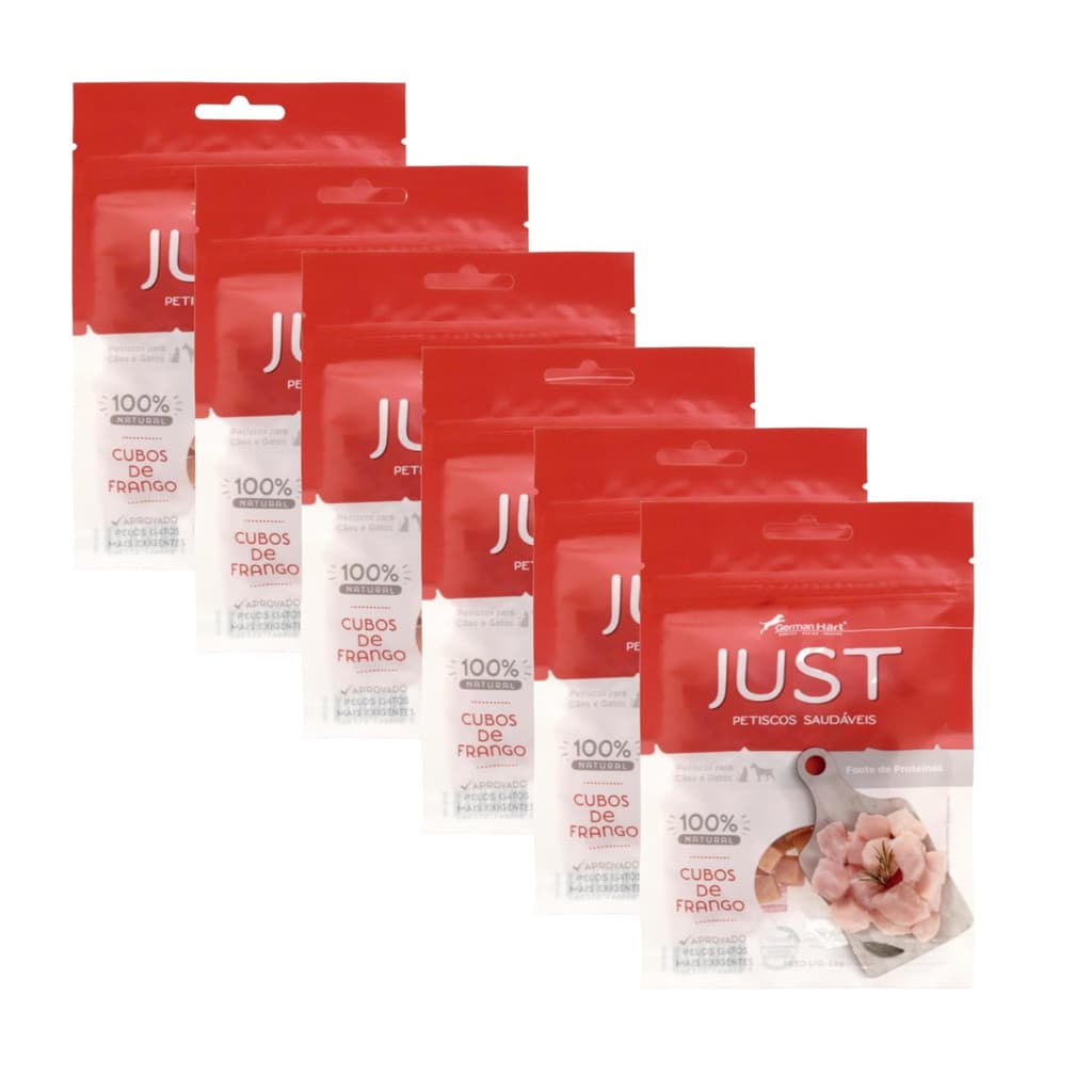 Petisco Natural Just Cubos de Frango 55g KIT 6 UNIDADES