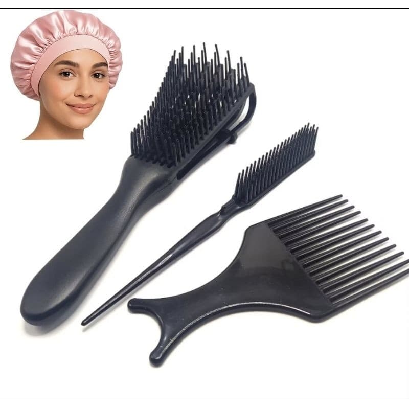 Kit Pentados e Protecao, Polvo, 3 Fileiras, Garfo,Touca De Cetim Com Faixa,Day After, Cores Aleatorias
