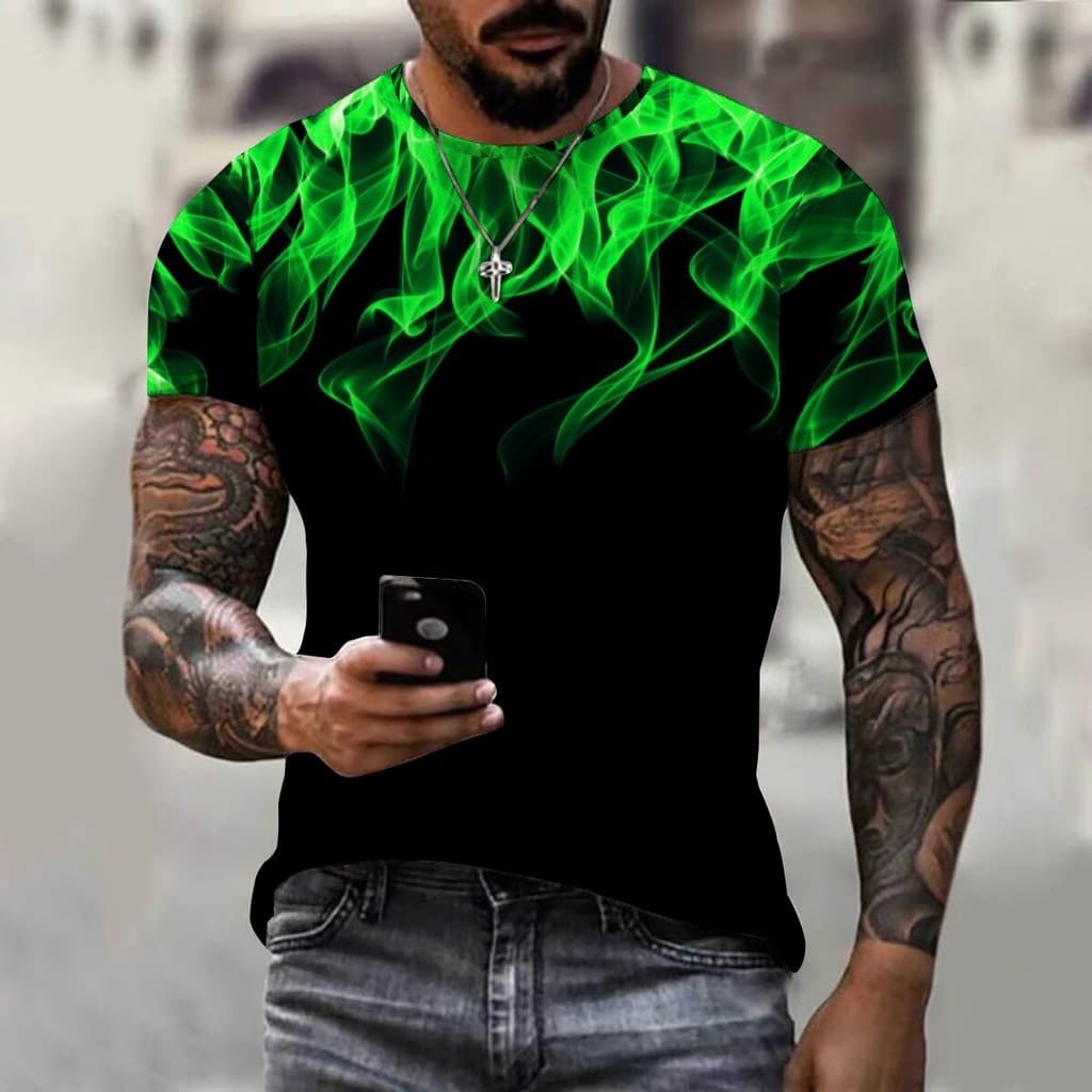 Camiseta Harajuku De Moda Masculina 3D Fogo Abstrato Manga Curta top Oversized