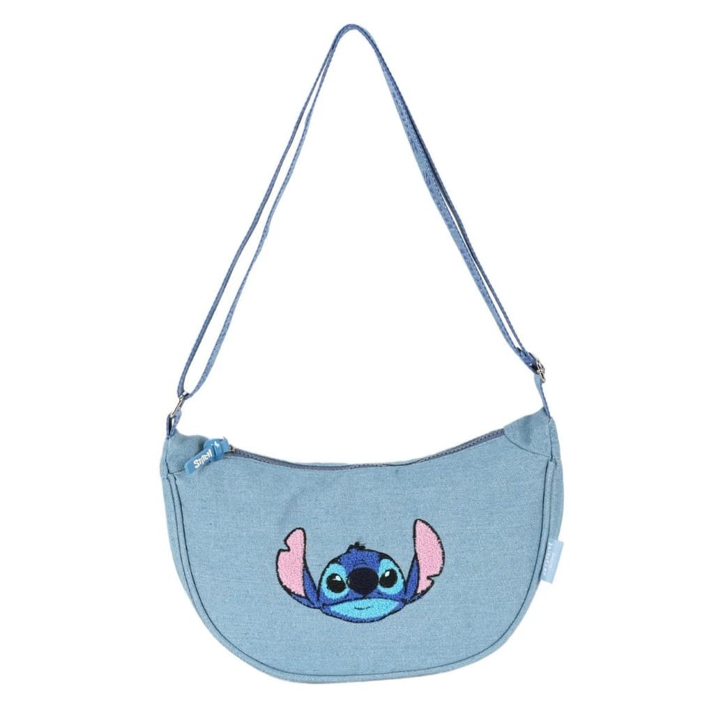 Bolsa Transversal Jeans Meia Lua Stitch Disney