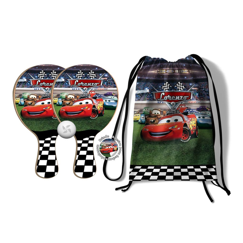 7/10/15/20/25 Kit Mochilinha e Raquetes Ping Pong - Carros Relâmpago Mc Queen