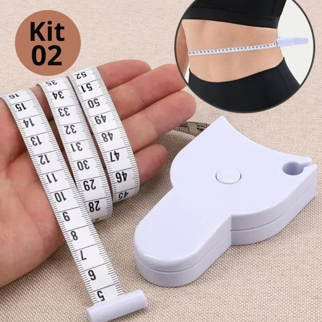 Kit com 02 Fita Métrica Automática Telescópica Fitness Medidor 150cm