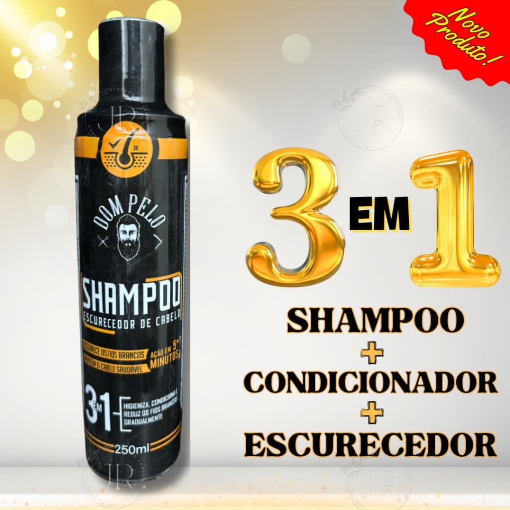 Shampoo Escurecedor De Cabelos e Barba Brancos Grisalhos Dom Pelo - 3 UNIDADES