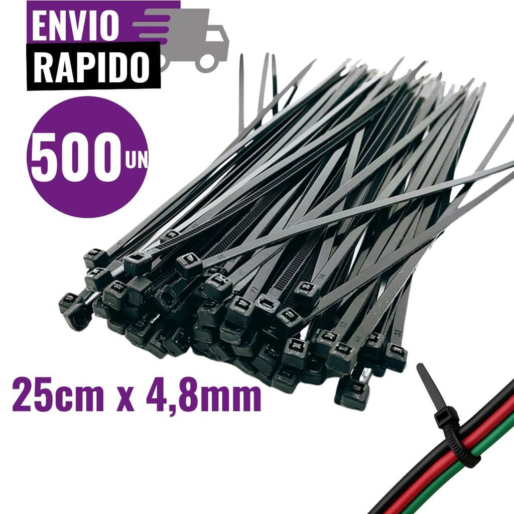 Jogo 500 Abraçadeira Nylon Cinta Plástica Enforca Gato 25cm x 4,8mm Fixação Organização Cabos Fios