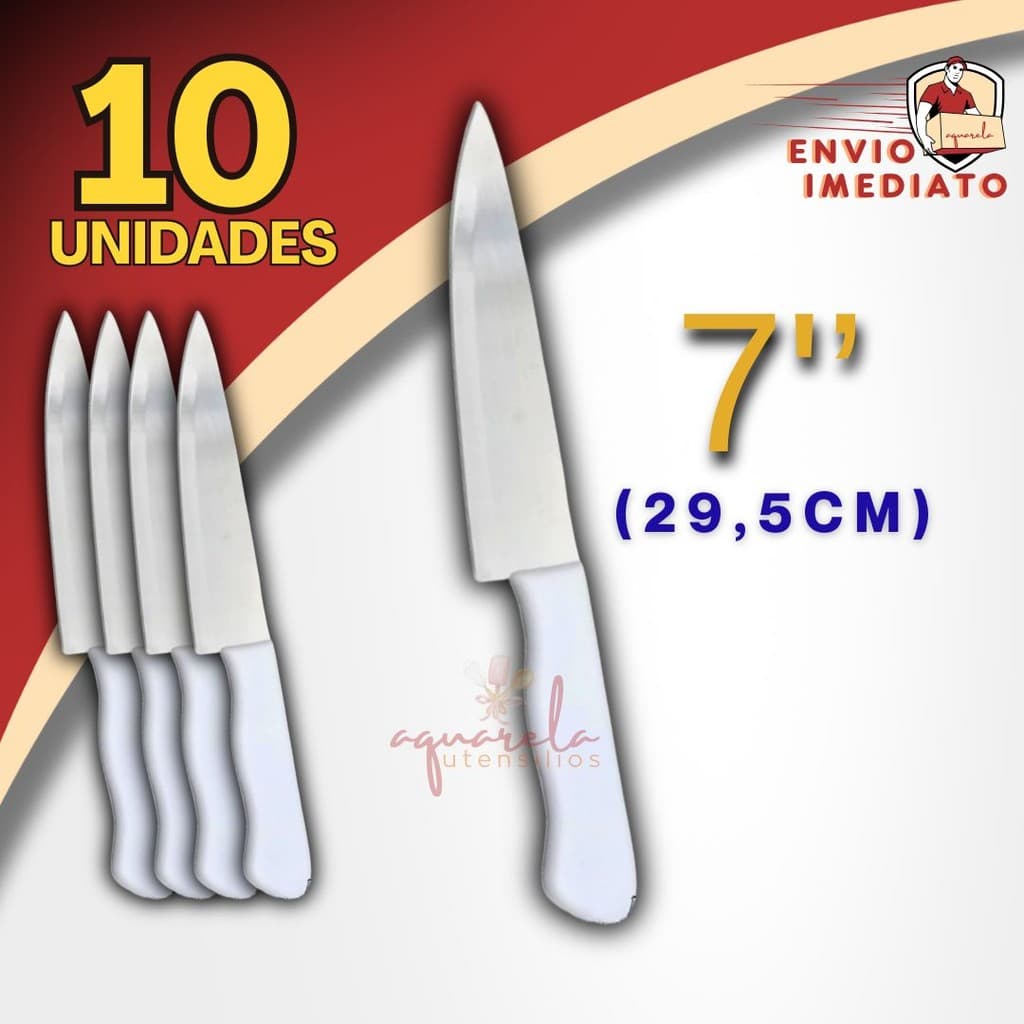 10 Faca De Cozinha Inox Profissional 7 Polegadas Do Chef Cabo Branco Antibacteriano 30CM