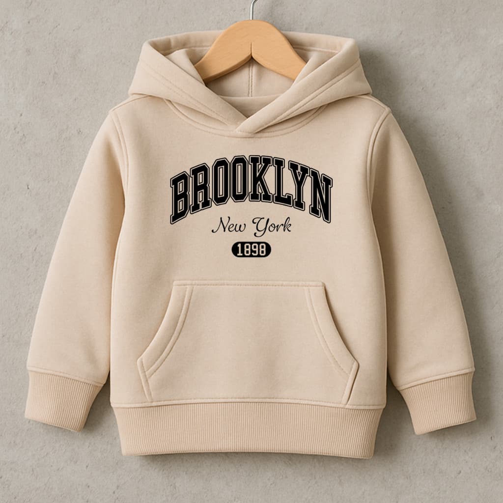 Moletom infantil Estampado Brooklyn New York Com Capuz Canguru Algodão Peluciado
