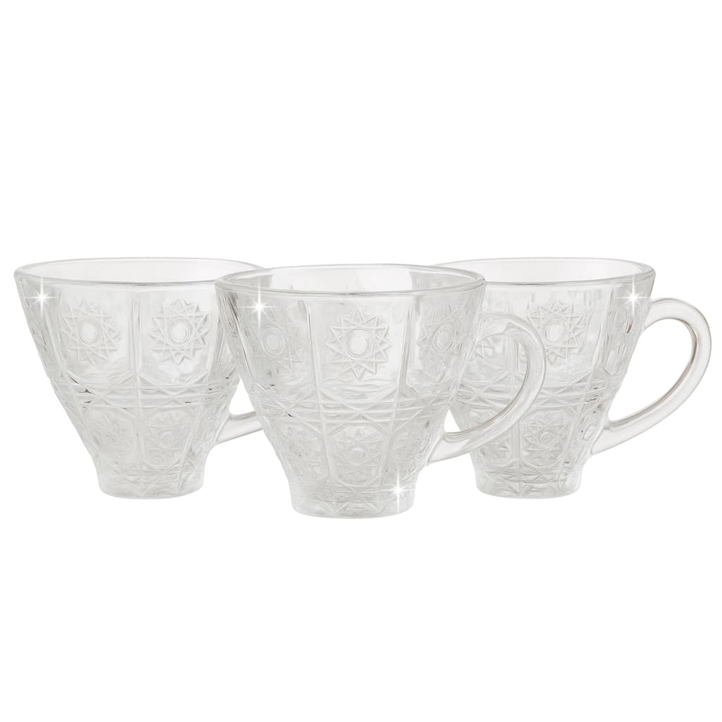 Jogo 3 Xicaras De Vidro Transparente Chá Café Diamante 220ml
