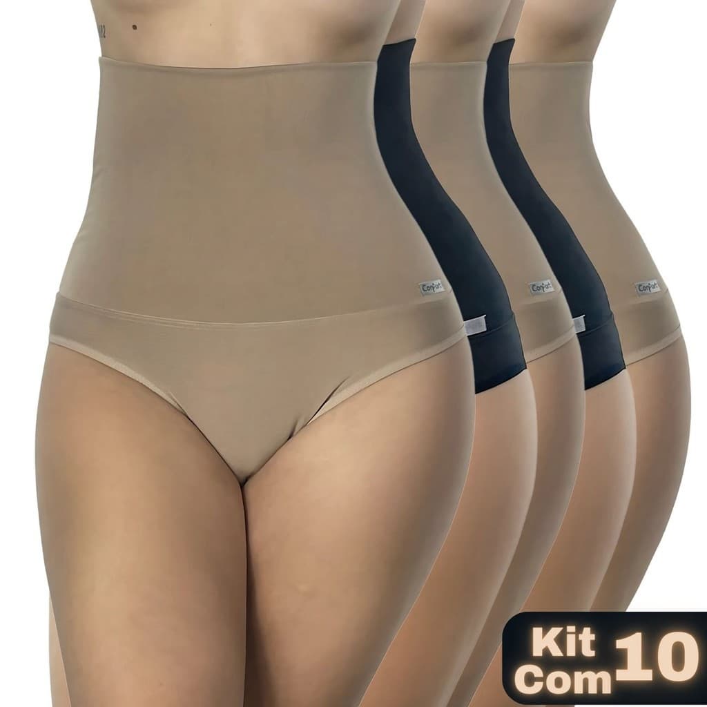 Kit 10 Cintas Alta Suplex Compressão Cós Duplo Feminina Não Enrola Pós-Parto