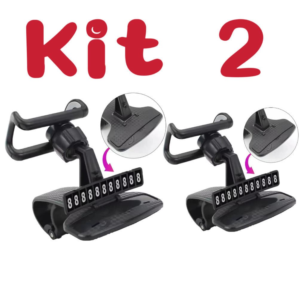 Kit 2 Suporte de telefone de painel de carro 360 ajustável com GPS e número de estacionamento oculto