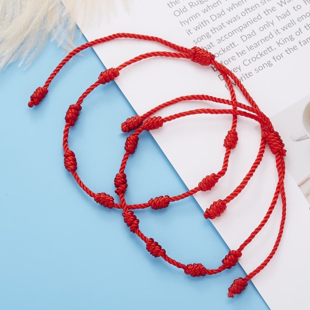 Pulseira Kabballah 7 nós vermelha original  para sorte e proteção