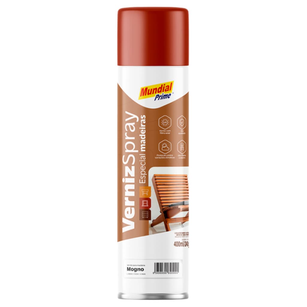 Tinta Verniz Spray Madeira Mundial Prime Cor Mogno 400ml