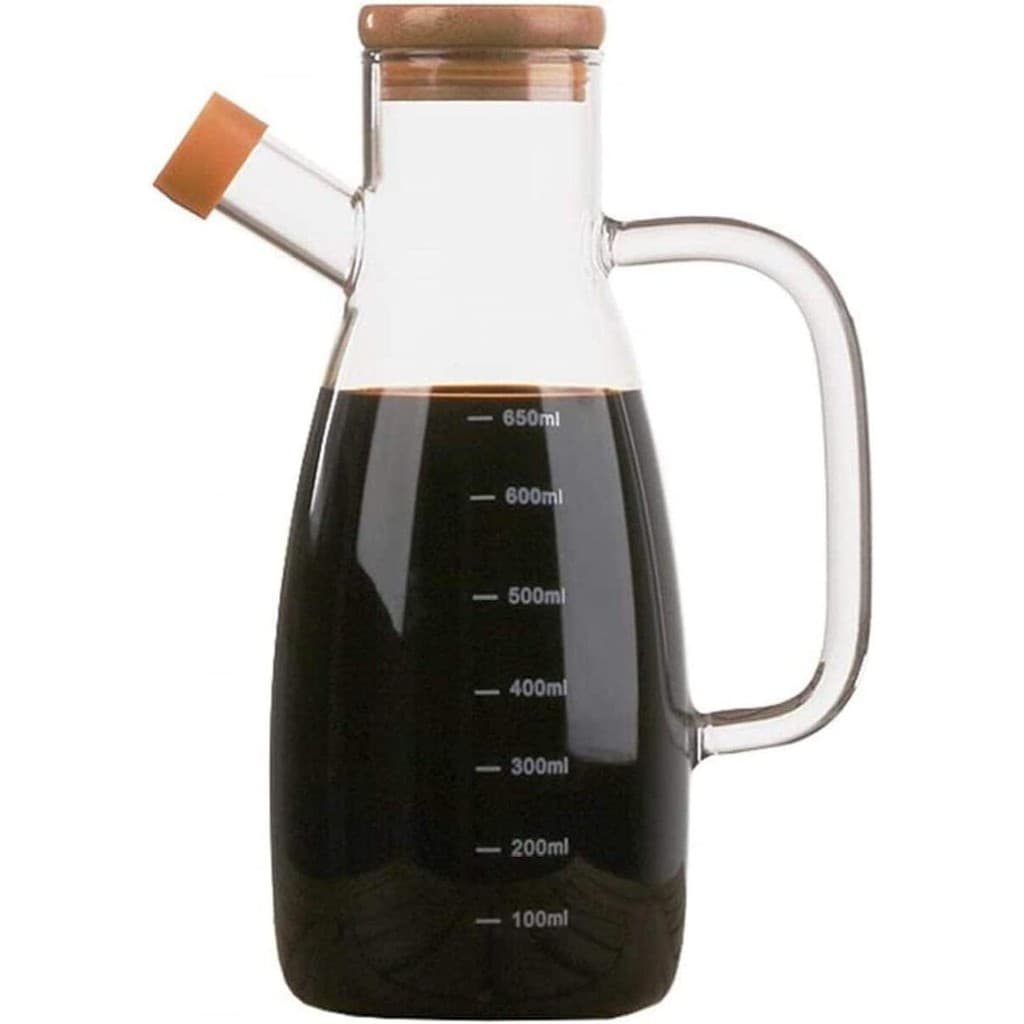 Galheteiro Vidro 650ml Bico P/ Azeite Vinagre Tampa De Bambu