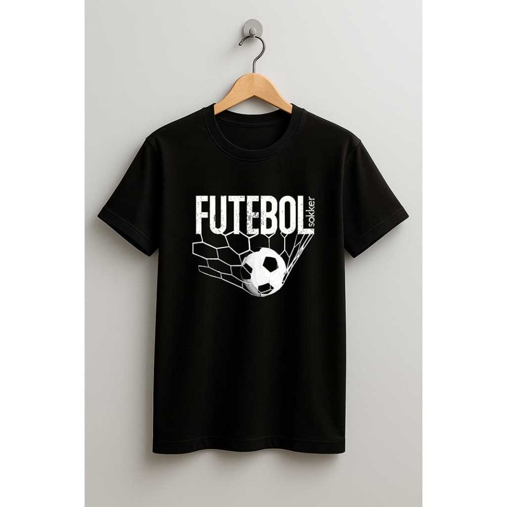 Camiseta Algodão Juvenil e Infantil Unissex Futebol Bola na Rede Menino Menina
