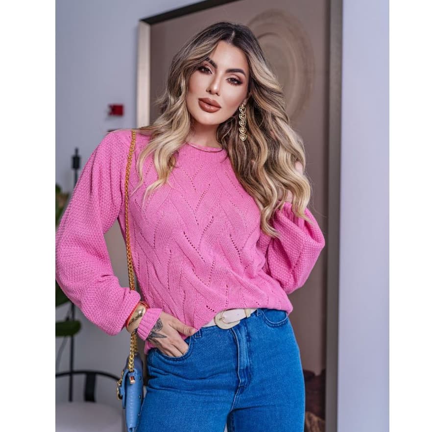 Blusa De Tricot Inverno Carol Moda Feminino Blusinha Manga Longa Princesa Trançada Decote Canoa