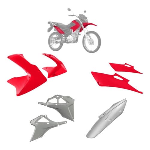 Kit Carenagem 4 peças Moto Nxr 150 Bros Vermelho 2009/2010 Tampas laterais Abas do tanque Sub tampa
