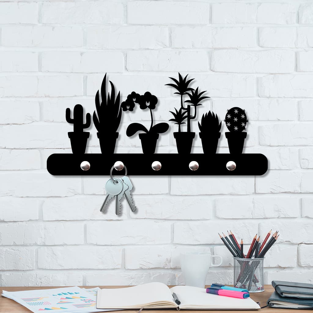 Porta Chaves Organizador Decorativo em MDF Preto 3mm com Autocolante