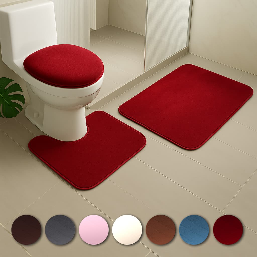 Kit Jogo 3 Peças Tapete Banheiro Premium Toque Macio Estampas Peluciado Antiderrapante Várias Cores