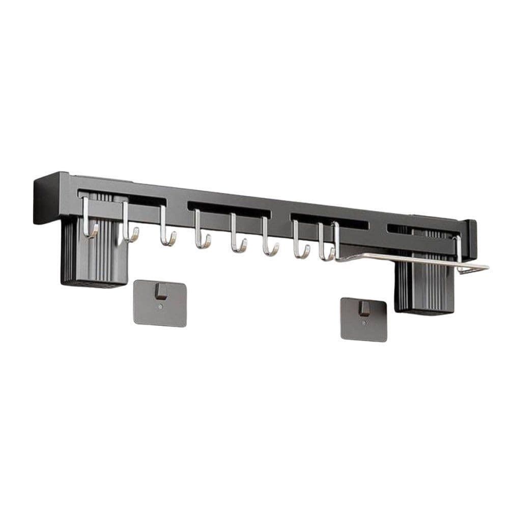 Suporte Organizador Utensílios Cozinha 8 Ganchos Aço Inox Fixação Parede Prateleira Preto