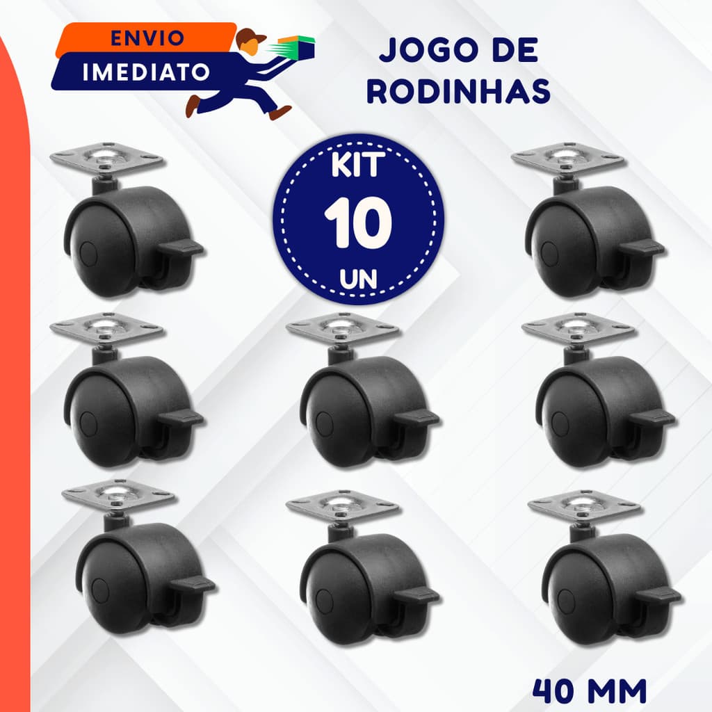 Rodízio HM 40mm Giratório Silencioso Preto Vermelho Multiuso 4 8 10 Unidades