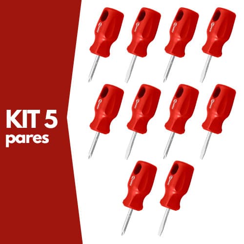kit 5 Jogos de Chaves Phillips e Fenda TOCO 3/16" x 1.1/2" Curta com Ponta Magnética - Nove54