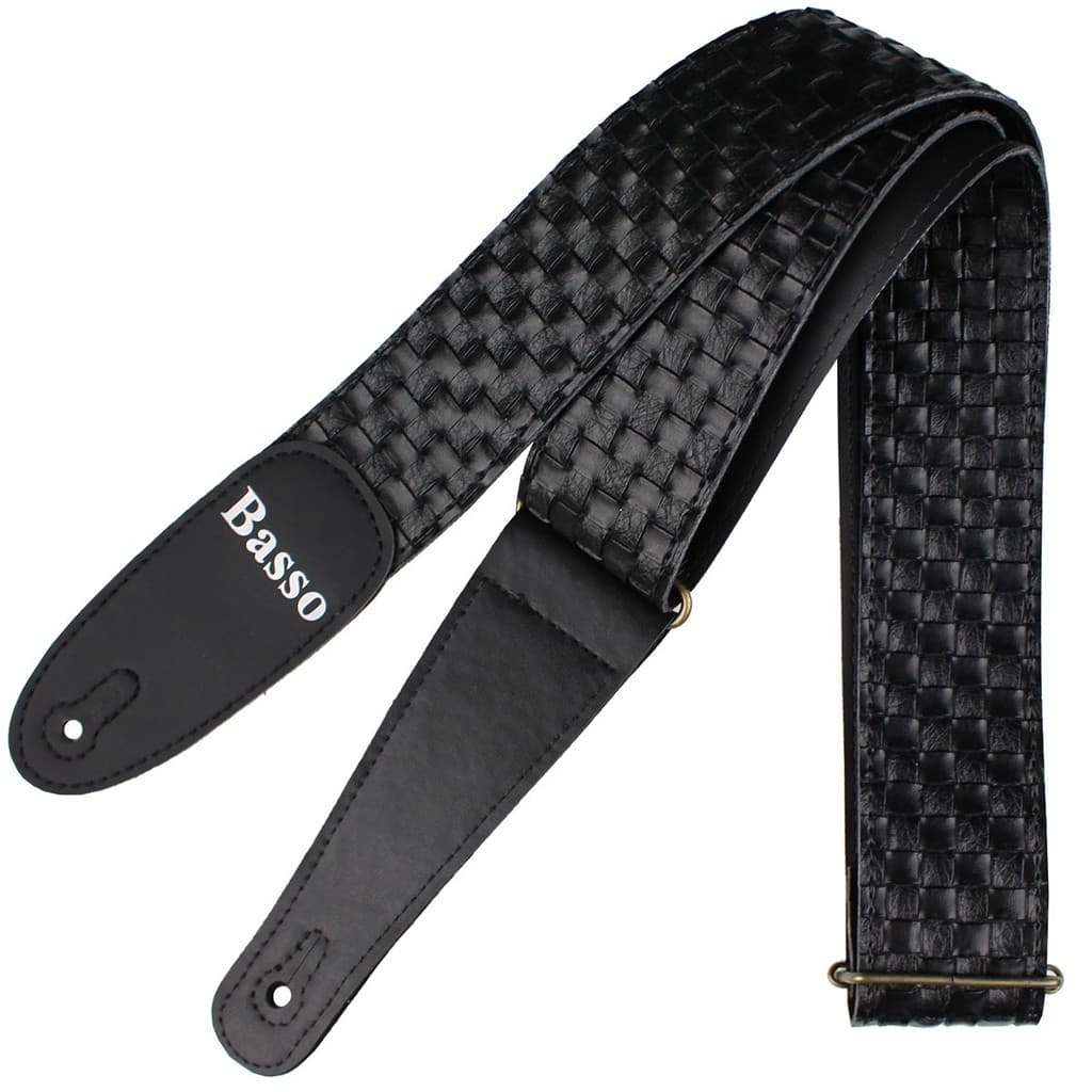 Correia Basso Sf-115 Tressê Couro Sintético Preta Guitarra Violão