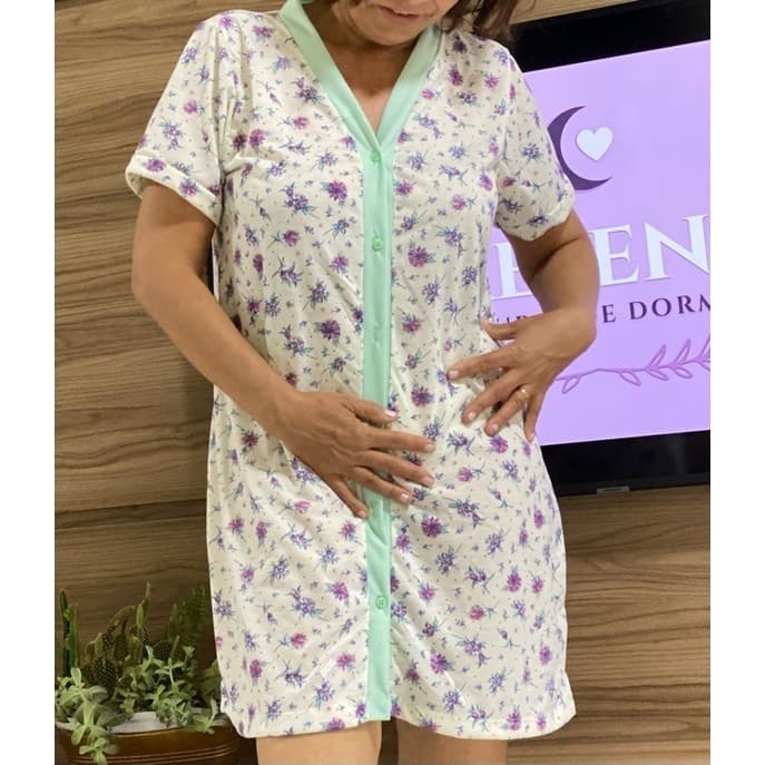 Camisola senhora de botão abre fácil pós cirurgico