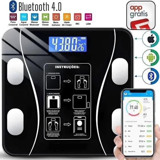Balança Corporal Bioimpedância Digital Com Aplicativo Bluetooth ou balança digital simples