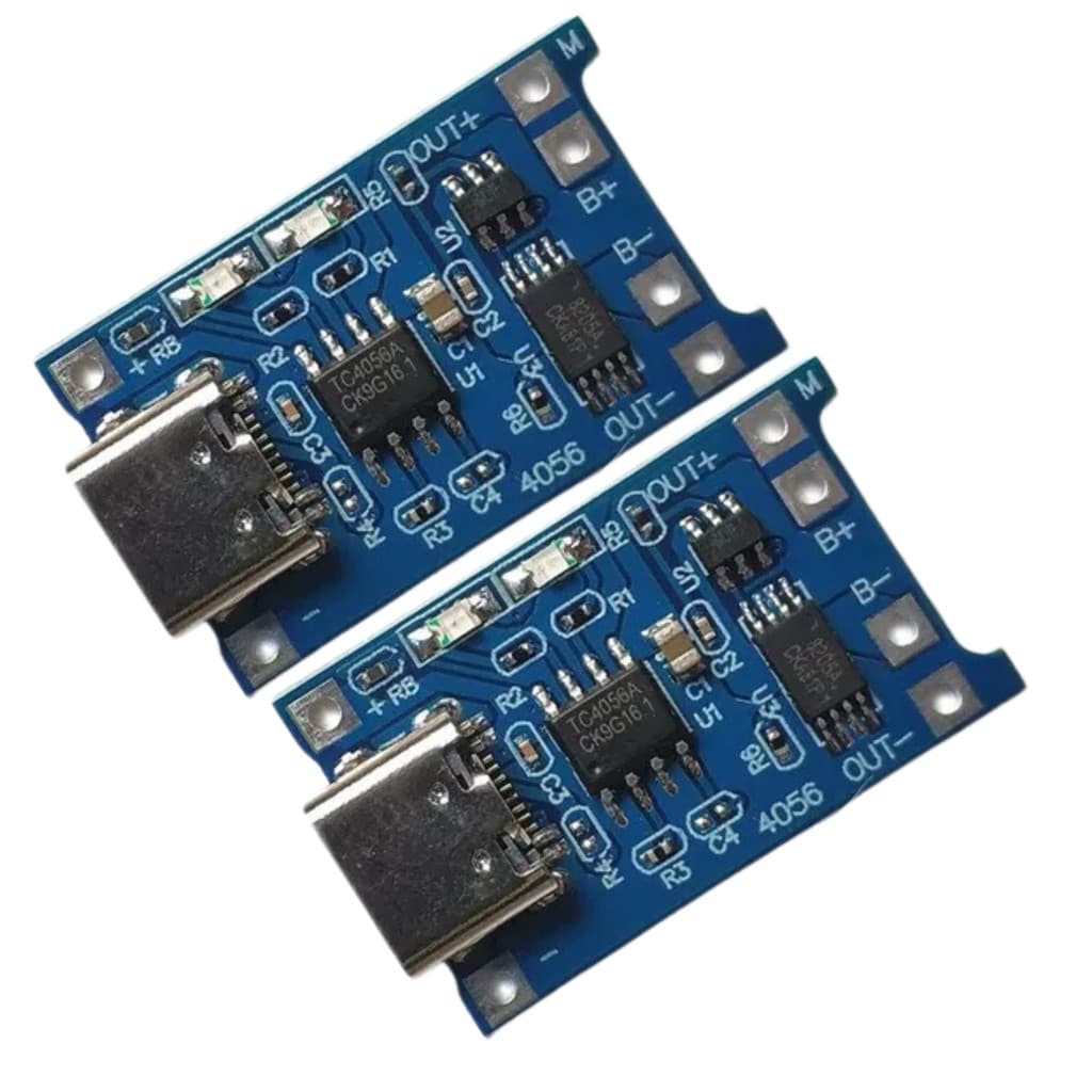 Kit 2 Placas Carregador Bateria 18650 5v 1a Usb-c Modulo Controlador TP4056 Type C USB-C  Para lítio