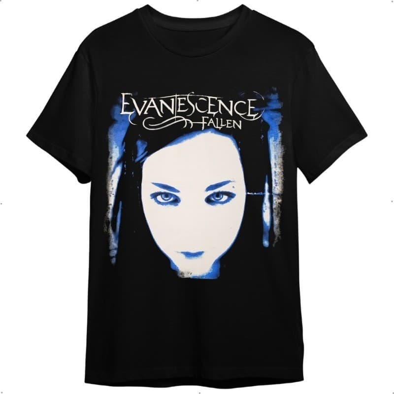 Camiseta Evanescence Fallen Preta Unissex Camisa CANTOR ROCK