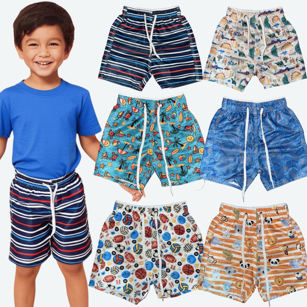 Kit Bermuda Infantil Menino Short Juvenil Tactel Masculina Praia De Verão Com Bolso Traseiro