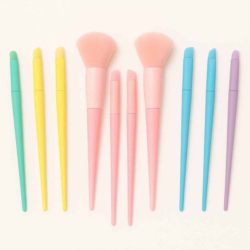 Kit 10 Pincéis Coloridos para Maquiagem Profissional Blush Pó Sombra