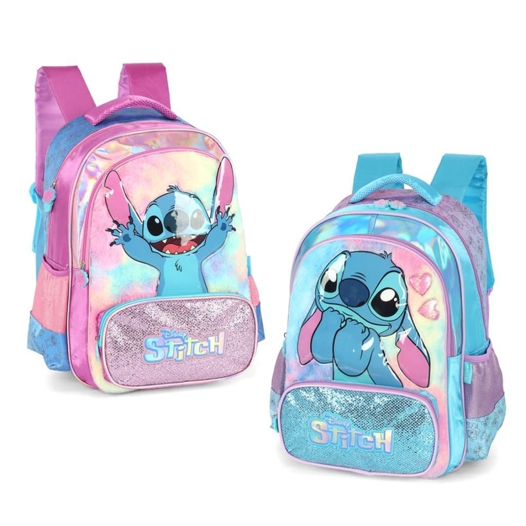Mochila de Costas com Pelucia e Stitch em Alto Relevo