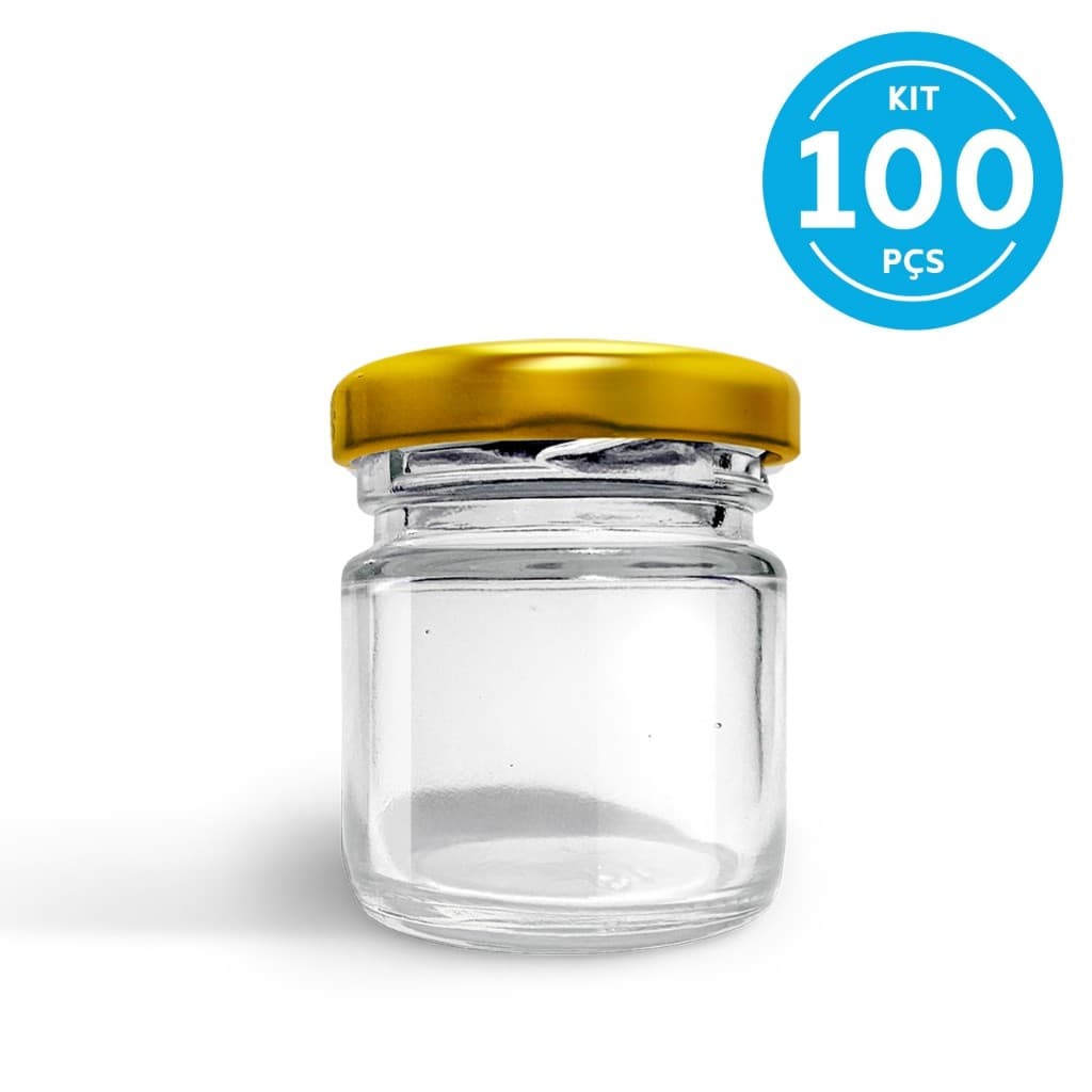 100 potes Vidros de mini geleia brigadeiro de 40 ml redondo geleinha tampa dourada