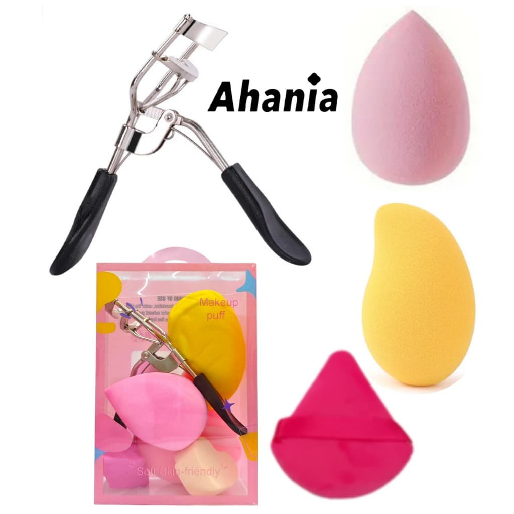 Kit de Curvador de Cílios com Mola e 5 Esponjas Para maquiagem em Forma de Manga e Gota, Esponja Veludos Cor Aleatorio
