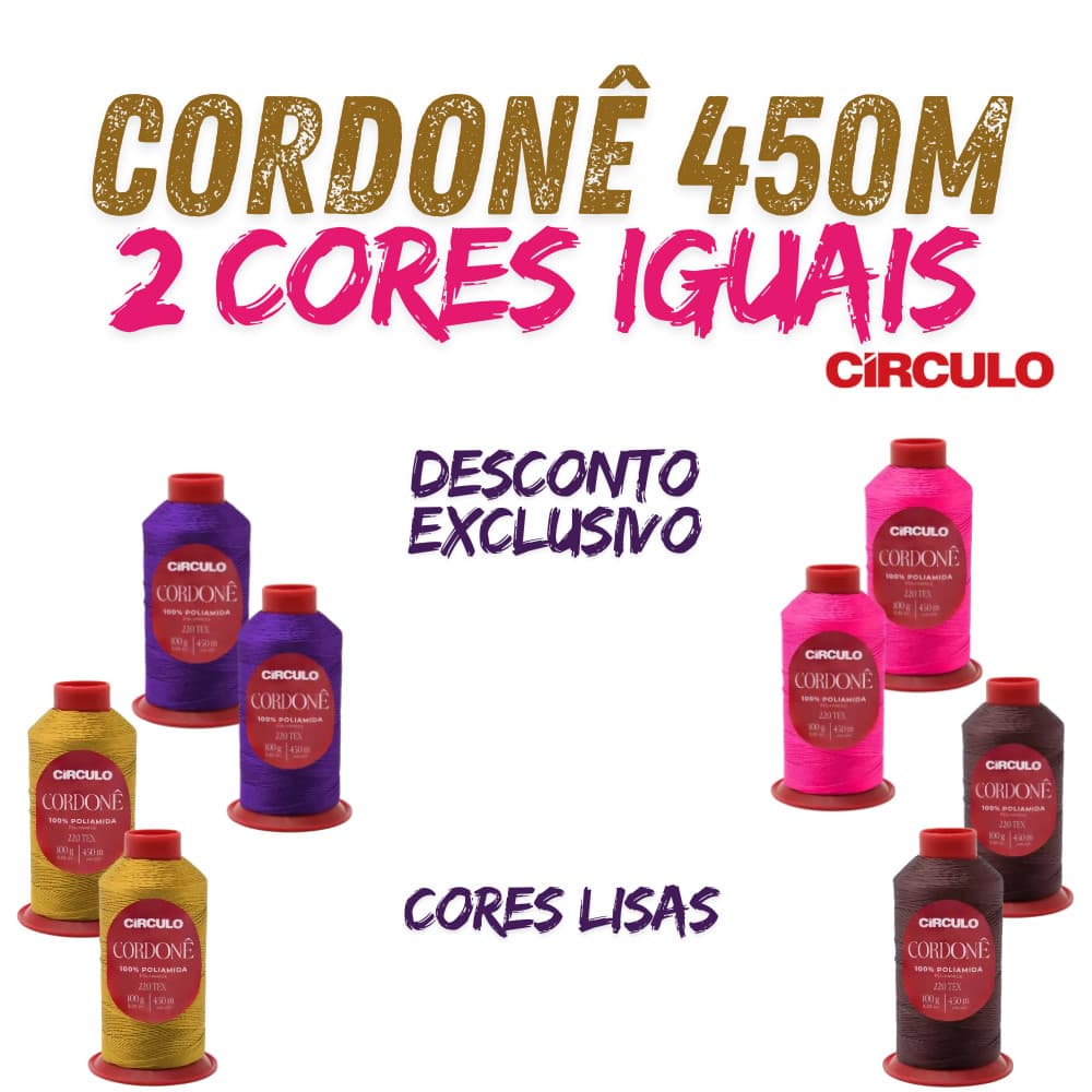 Linha Fio Cordonê Círculo 100g 450m para Crochê Macramê Artesanato- kit com 2 cores iguais