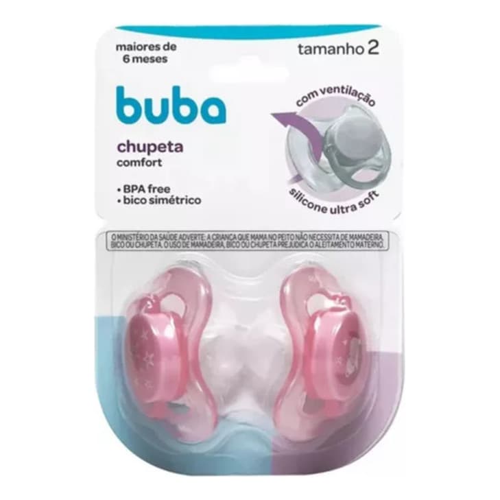 Kit 2 Chupetas Comfort Silicone +6m Tam. 2 Rosa Buba Ursinha