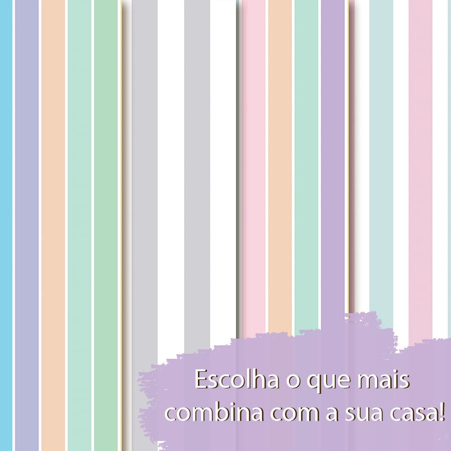 Papel de Parede Para Quarto Menina Listrado Candy Color Tons Pastel Adesivo Lavável Sala