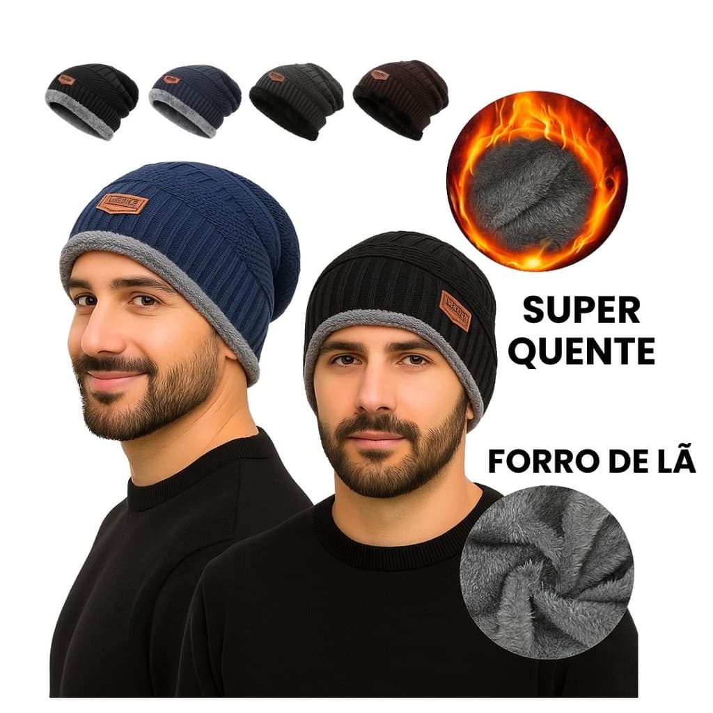 Kit 2 Touca de Frio Forrada Lã Quente Masculino Inverno