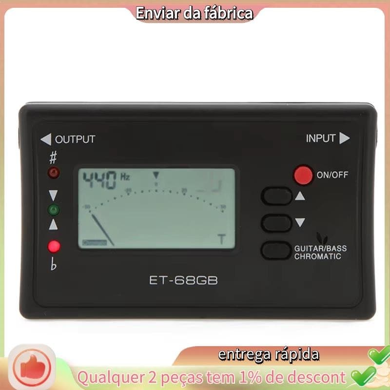 ET-68GB LED Afinador Digital Baixo Guitarra Ukulele Violino Instrumento De Som Acessórios Guitarras Cromático De